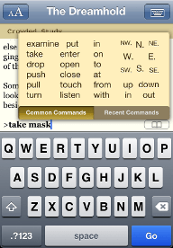 Screenshot of the verb selection menu from Dreamhold on the iPhone