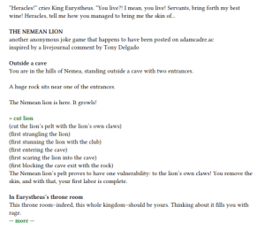 The first move in the two-move joke game Nemean Lion.