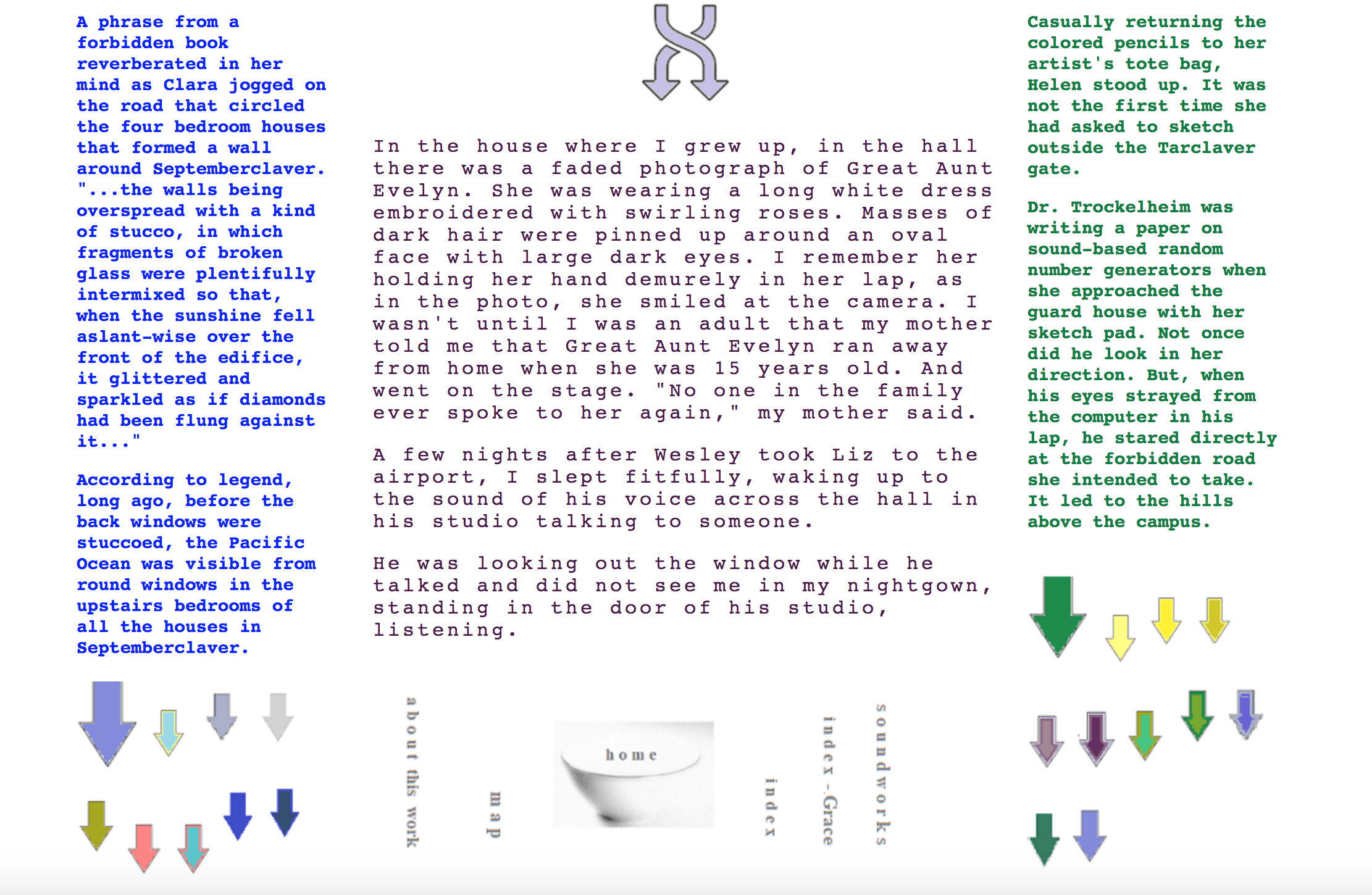 A screenshot from the reimplementation of The Yellow Bowl by Judy Malloy.