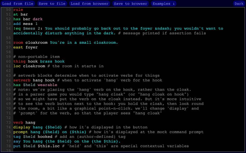 Screenshot of Gruescript's code